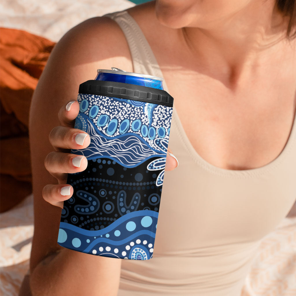 Prostate Cancer Month Aussie Indigenous 4 in 1 Can Cooler Tumbler Blue Ribbon Aboriginal Arts