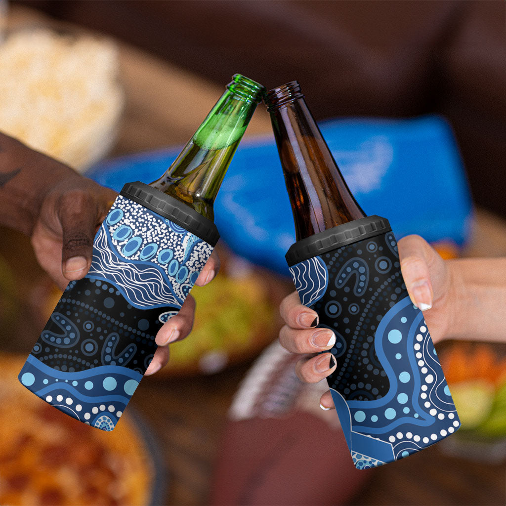 Prostate Cancer Month Aussie Indigenous 4 in 1 Can Cooler Tumbler Blue Ribbon Aboriginal Arts
