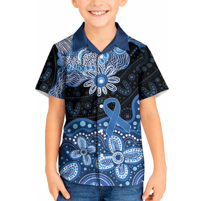 Prostate Cancer Month Aussie Indigenous Kid Hawaiian Shirt Blue Ribbon Aboriginal Arts