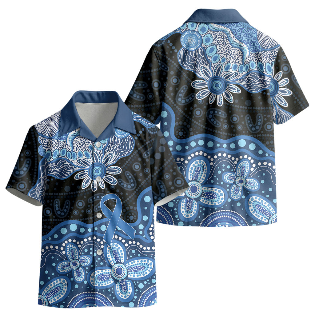 Prostate Cancer Month Aussie Indigenous Kid Hawaiian Shirt Blue Ribbon Aboriginal Arts