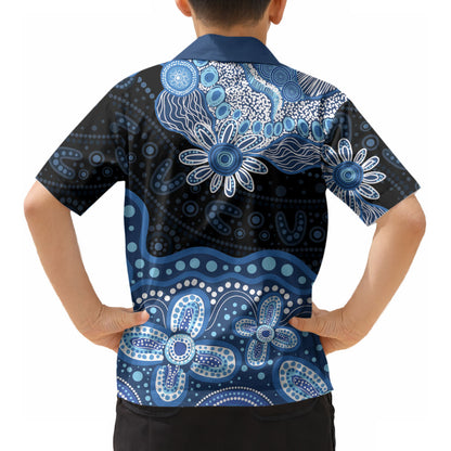 Prostate Cancer Month Aussie Indigenous Kid Hawaiian Shirt Blue Ribbon Aboriginal Arts