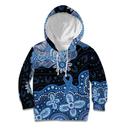 Prostate Cancer Month Aussie Indigenous Kid Hoodie Blue Ribbon Aboriginal Arts