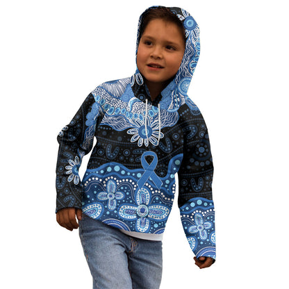 Prostate Cancer Month Aussie Indigenous Kid Hoodie Blue Ribbon Aboriginal Arts