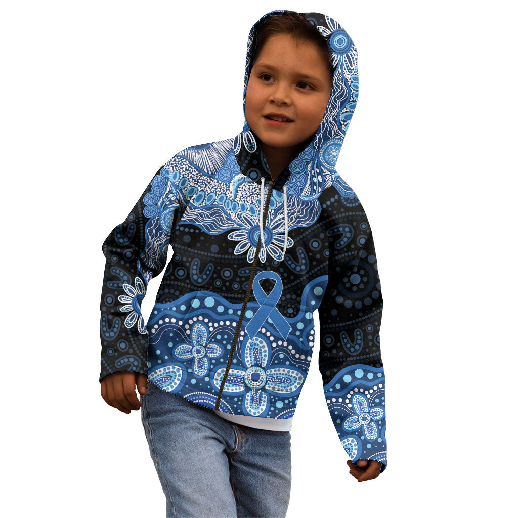 Prostate Cancer Month Aussie Indigenous Kid Hoodie Blue Ribbon Aboriginal Arts