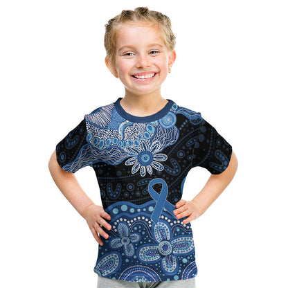 Prostate Cancer Month Aussie Indigenous Kid T Shirt Blue Ribbon Aboriginal Arts