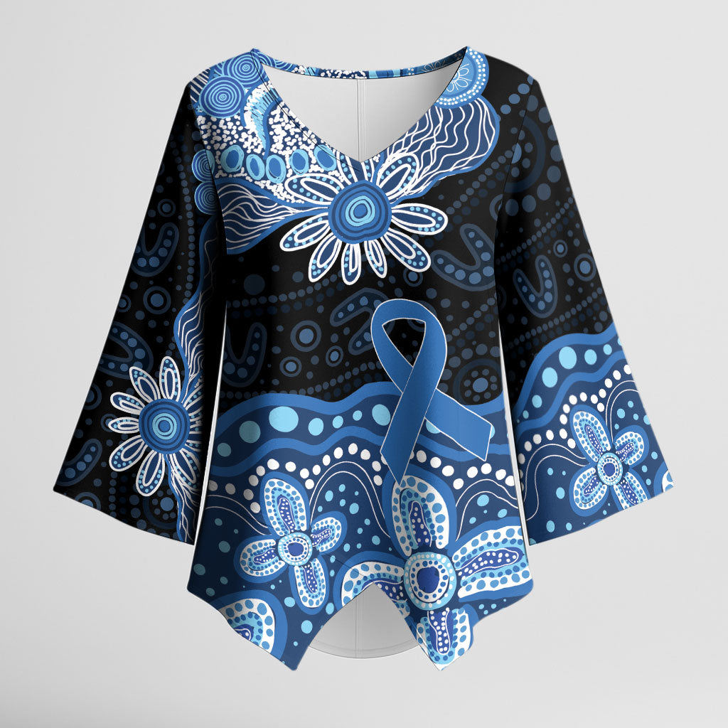 Prostate Cancer Month Aussie Indigenous Kimono Sleeve Blouse Blue Ribbon Aboriginal Arts