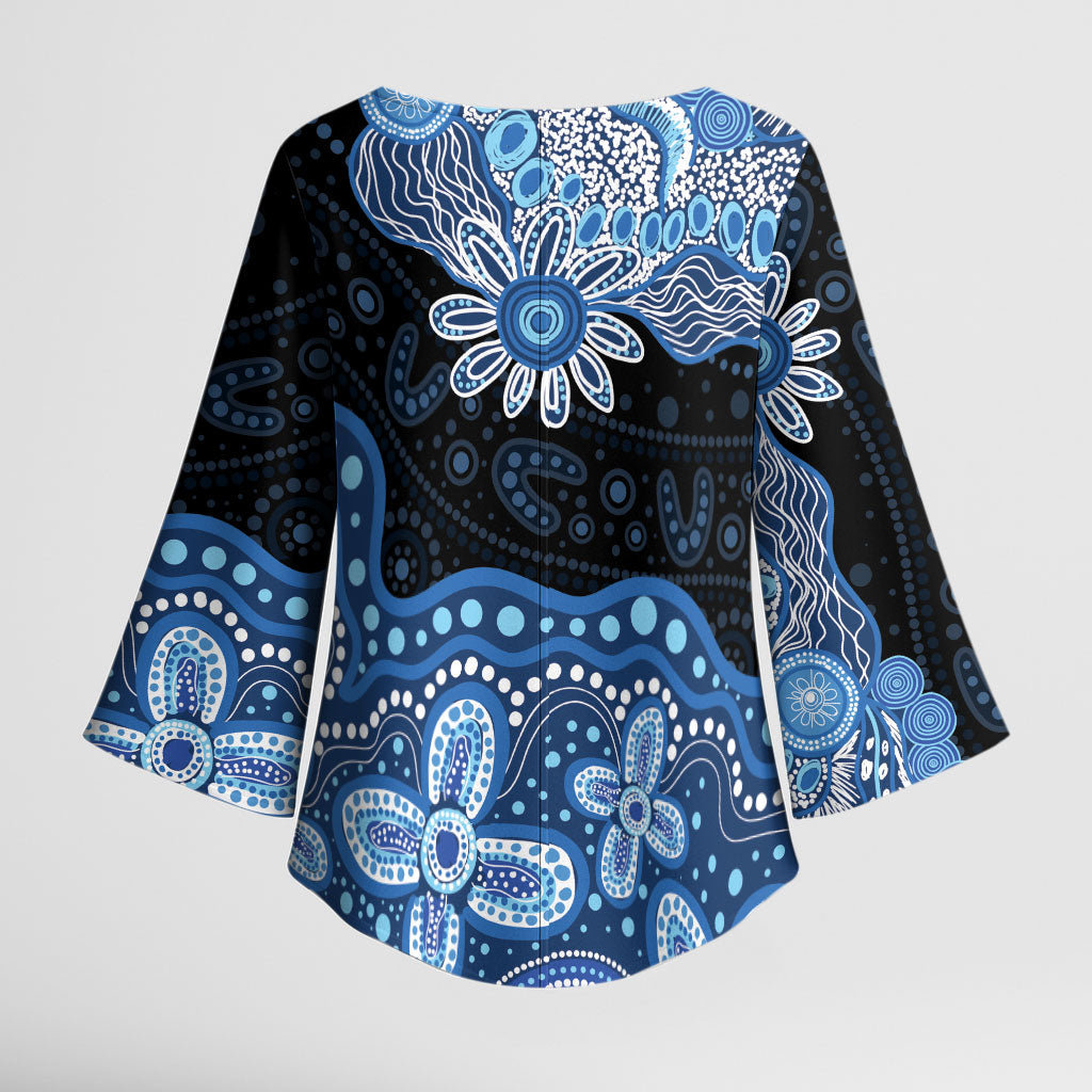 Prostate Cancer Month Aussie Indigenous Kimono Sleeve Blouse Blue Ribbon Aboriginal Arts
