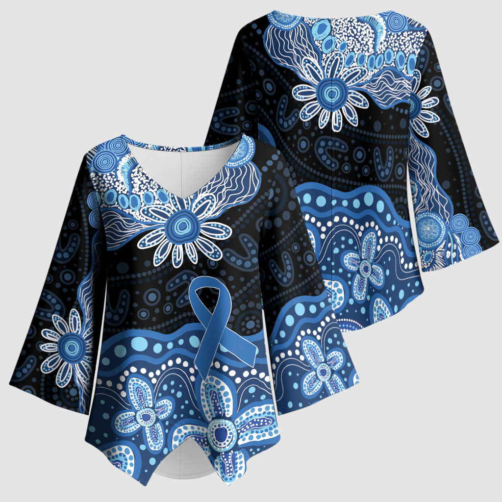 Prostate Cancer Month Aussie Indigenous Kimono Sleeve Blouse Blue Ribbon Aboriginal Arts