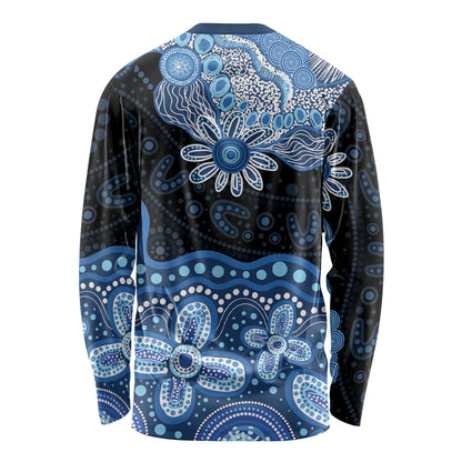 Prostate Cancer Month Aussie Indigenous Long Sleeve Shirt Blue Ribbon Aboriginal Arts