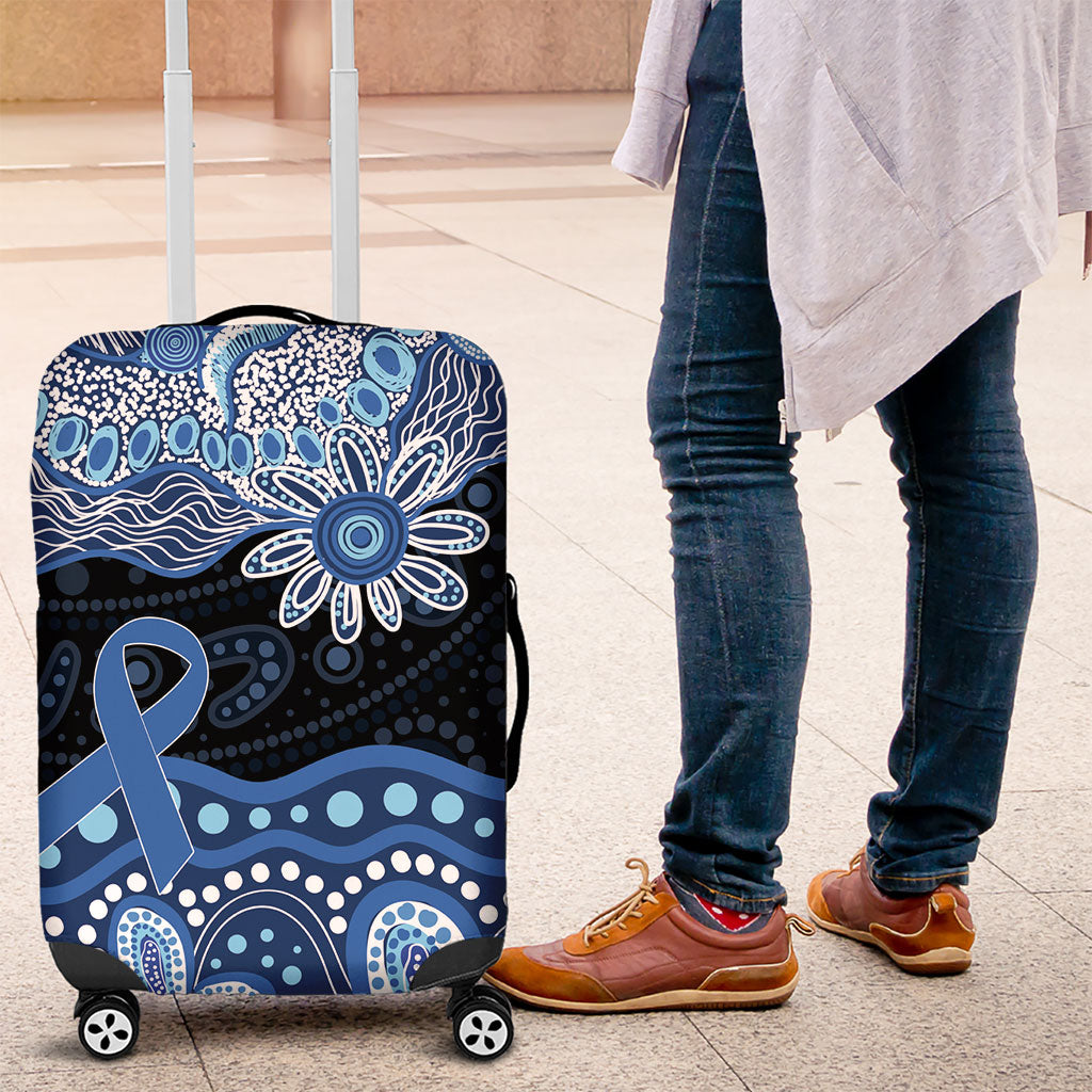 Prostate Cancer Month Aussie Indigenous Luggage Cover Blue Ribbon Aboriginal Arts