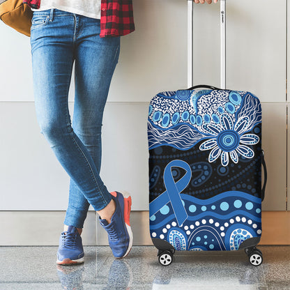 Prostate Cancer Month Aussie Indigenous Luggage Cover Blue Ribbon Aboriginal Arts