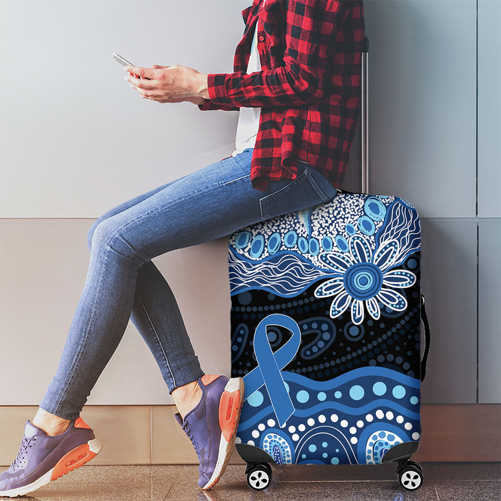 Prostate Cancer Month Aussie Indigenous Luggage Cover Blue Ribbon Aboriginal Arts