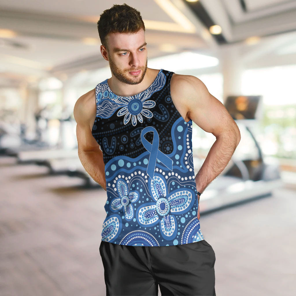 Prostate Cancer Month Aussie Indigenous Men Tank Top Blue Ribbon Aboriginal Arts