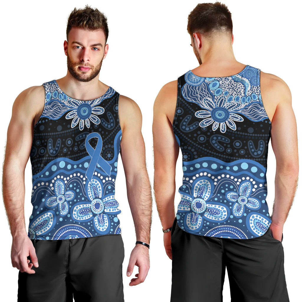 Prostate Cancer Month Aussie Indigenous Men Tank Top Blue Ribbon Aboriginal Arts
