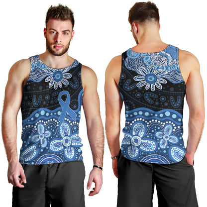 Prostate Cancer Month Aussie Indigenous Men Tank Top Blue Ribbon Aboriginal Arts