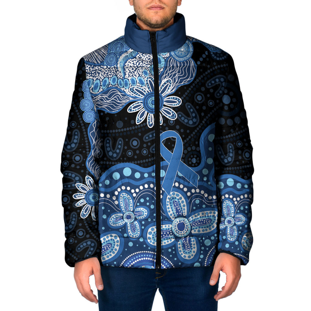 Prostate Cancer Month Aussie Indigenous Padded Jacket Blue Ribbon Aboriginal Arts