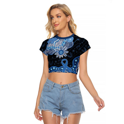 Prostate Cancer Month Aussie Indigenous Raglan Cropped T Shirt Blue Ribbon Aboriginal Arts