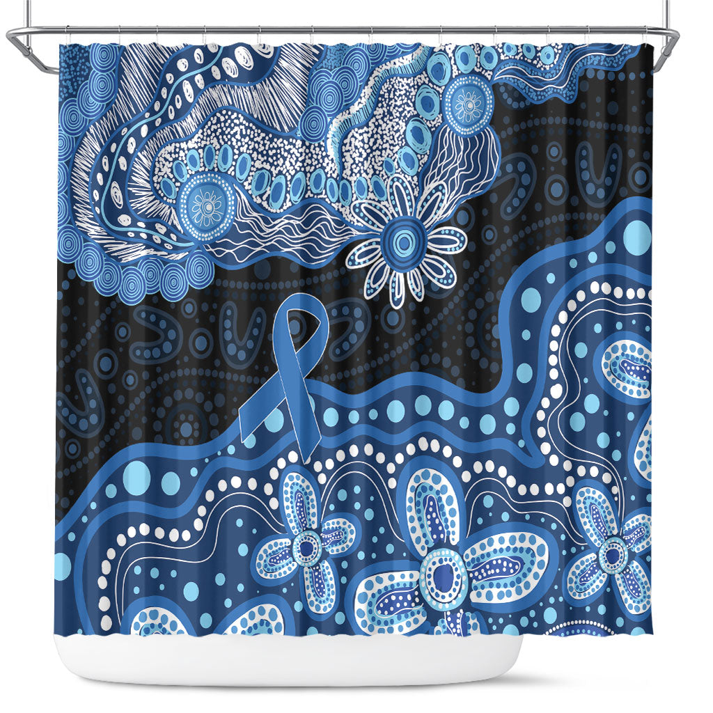 Prostate Cancer Month Aussie Indigenous Shower Curtain Blue Ribbon Aboriginal Arts