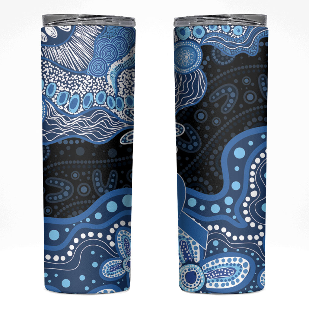 Prostate Cancer Month Aussie Indigenous Skinny Tumbler Blue Ribbon Aboriginal Arts