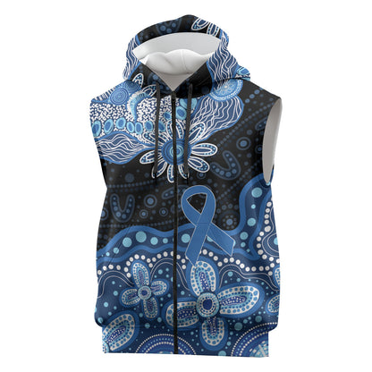 Prostate Cancer Month Aussie Indigenous Sleeveless Zip Hoodie Blue Ribbon Aboriginal Arts