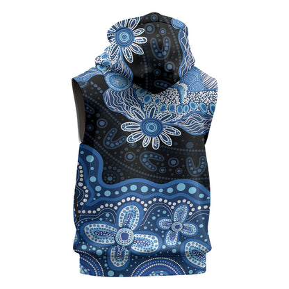 Prostate Cancer Month Aussie Indigenous Sleeveless Zip Hoodie Blue Ribbon Aboriginal Arts