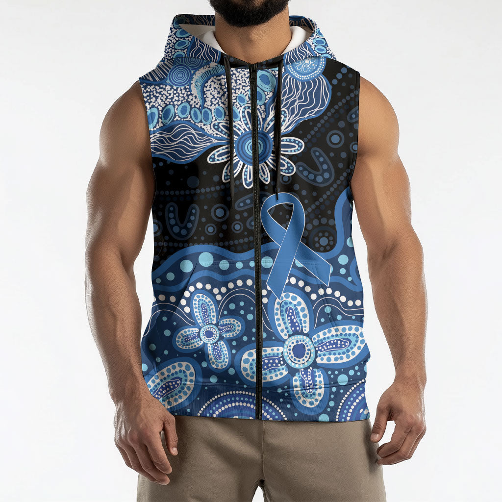 Prostate Cancer Month Aussie Indigenous Sleeveless Zip Hoodie Blue Ribbon Aboriginal Arts