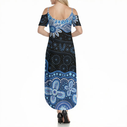 Prostate Cancer Month Aussie Indigenous Summer Maxi Dress Blue Ribbon Aboriginal Arts