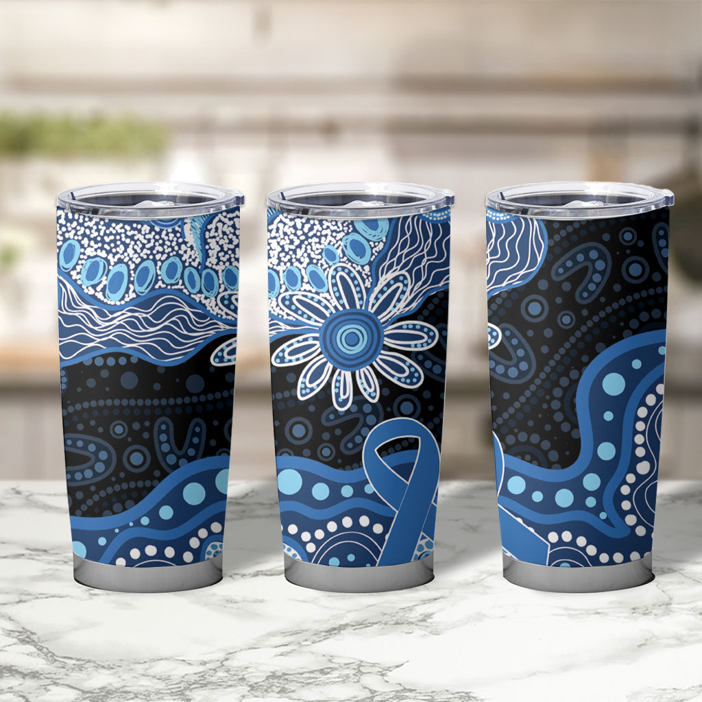 Prostate Cancer Month Aussie Indigenous Tumbler Cup Blue Ribbon Aboriginal Arts