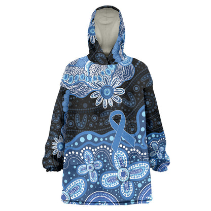Prostate Cancer Month Aussie Indigenous Wearable Blanket Hoodie Blue Ribbon Aboriginal Arts