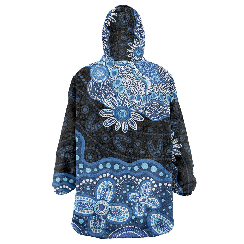 Prostate Cancer Month Aussie Indigenous Wearable Blanket Hoodie Blue Ribbon Aboriginal Arts