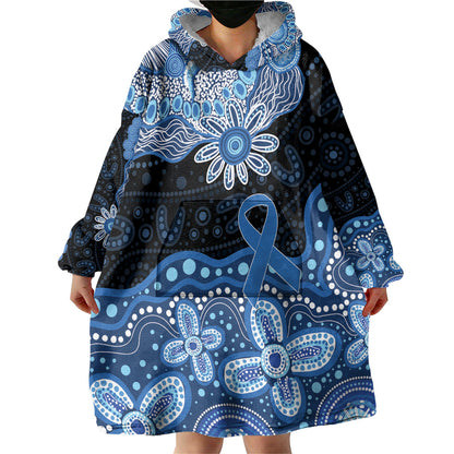 Prostate Cancer Month Aussie Indigenous Wearable Blanket Hoodie Blue Ribbon Aboriginal Arts
