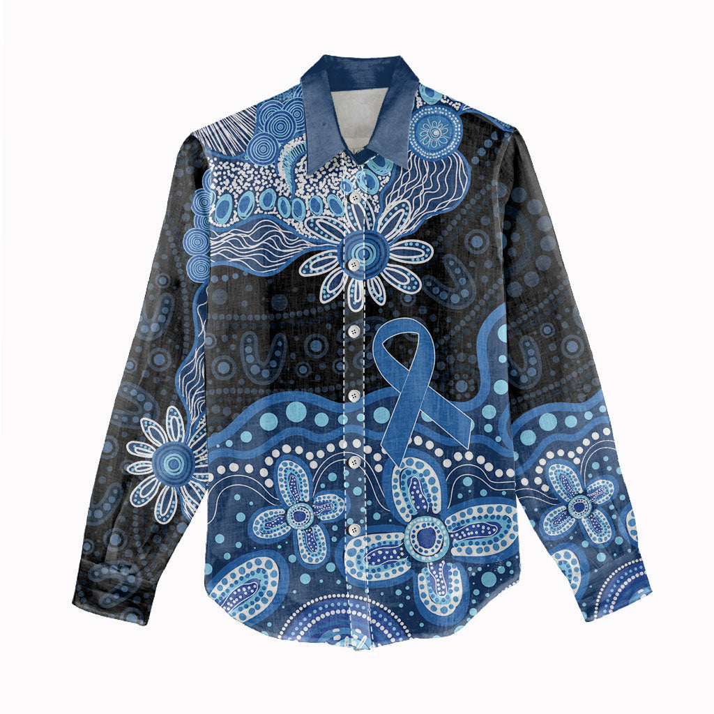 Prostate Cancer Month Aussie Indigenous Women Casual Shirt Blue Ribbon Aboriginal Arts