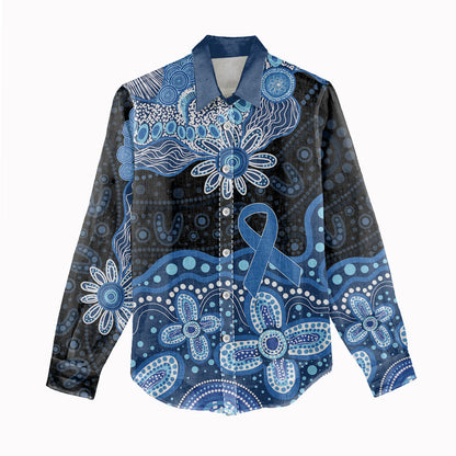 Prostate Cancer Month Aussie Indigenous Women Casual Shirt Blue Ribbon Aboriginal Arts