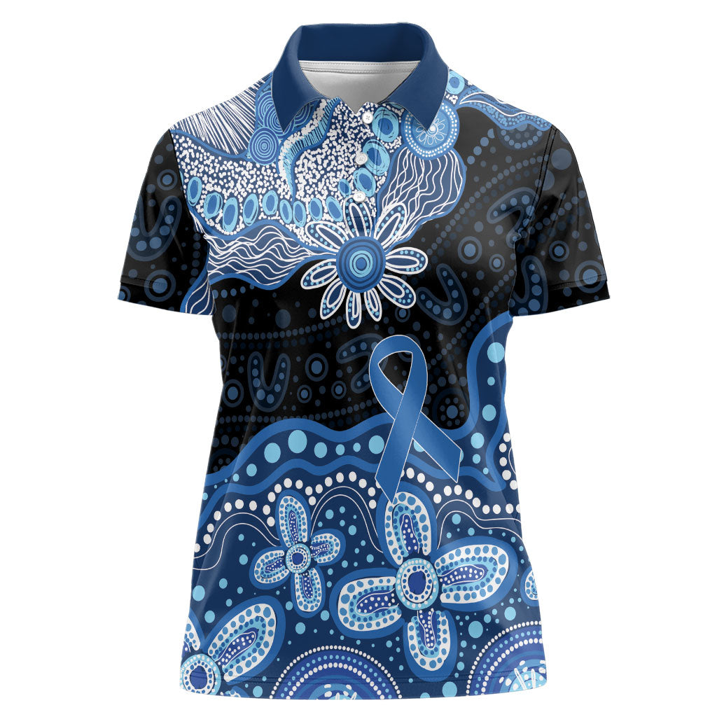 Prostate Cancer Month Aussie Indigenous Women Polo Shirt Blue Ribbon Aboriginal Arts