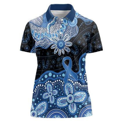 Prostate Cancer Month Aussie Indigenous Women Polo Shirt Blue Ribbon Aboriginal Arts