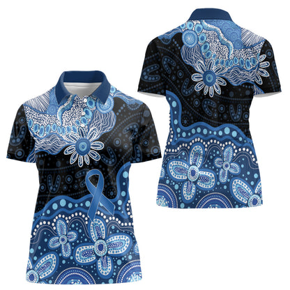 Prostate Cancer Month Aussie Indigenous Women Polo Shirt Blue Ribbon Aboriginal Arts