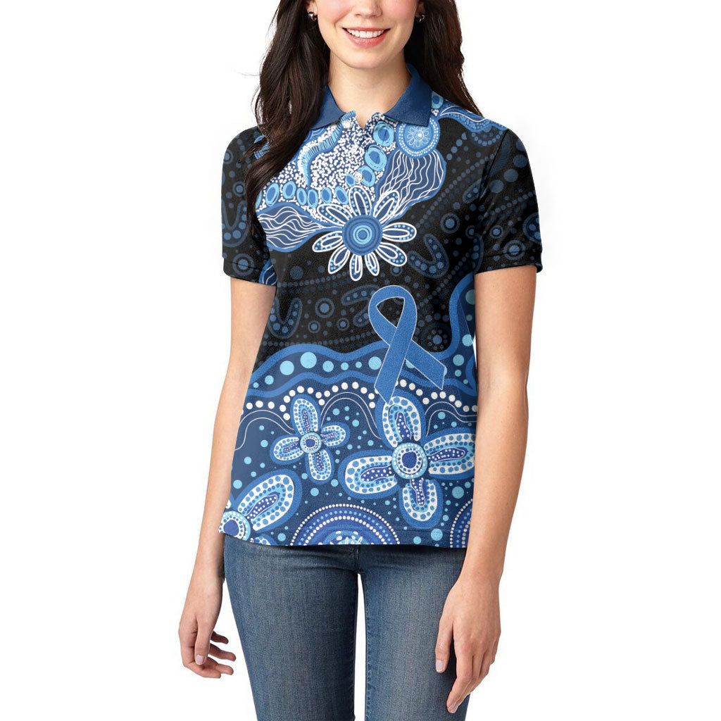 Prostate Cancer Month Aussie Indigenous Women Polo Shirt Blue Ribbon Aboriginal Arts