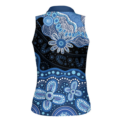 Prostate Cancer Month Aussie Indigenous Women Sleeveless Polo Shirt Blue Ribbon Aboriginal Arts