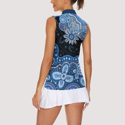 Prostate Cancer Month Aussie Indigenous Women Sleeveless Polo Shirt Blue Ribbon Aboriginal Arts