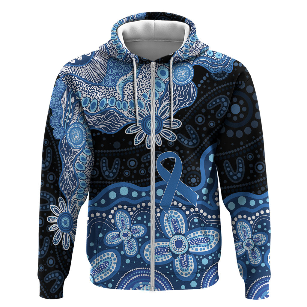 Prostate Cancer Month Aussie Indigenous Zip Hoodie Blue Ribbon Aboriginal Arts