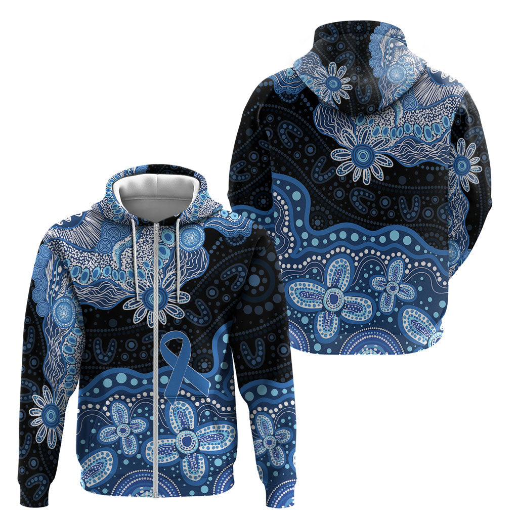 Prostate Cancer Month Aussie Indigenous Zip Hoodie Blue Ribbon Aboriginal Arts