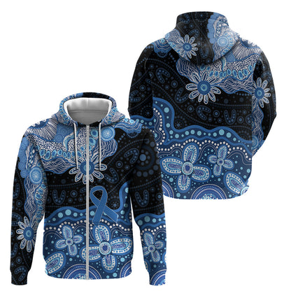 Prostate Cancer Month Aussie Indigenous Zip Hoodie Blue Ribbon Aboriginal Arts