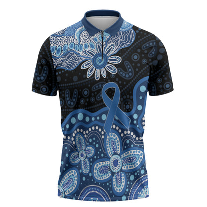 Prostate Cancer Month Aussie Indigenous Zipper Polo Shirt Blue Ribbon Aboriginal Arts