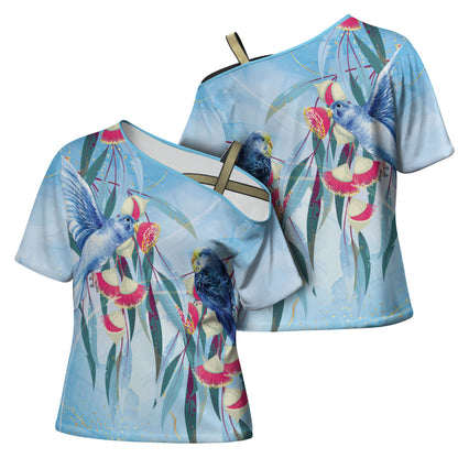 Australia Blue Budgie Marble Glaze Cross Shoulder Shirt Cancer Prevention