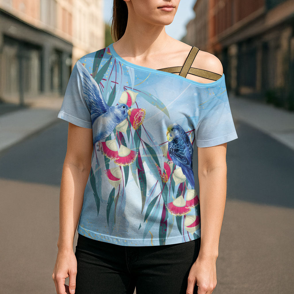Australia Blue Budgie Marble Glaze Cross Shoulder Shirt Cancer Prevention