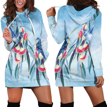 Australia Blue Budgie Marble Glaze Hoodie Dress Cancer Prevention