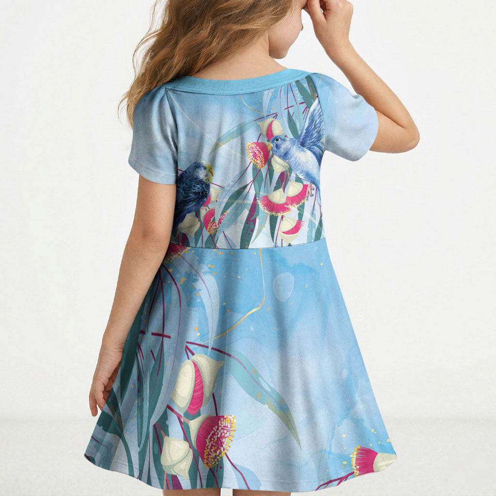 Australia Blue Budgie Marble Glaze Kid Short Sleeve Dress Cancer Prevention