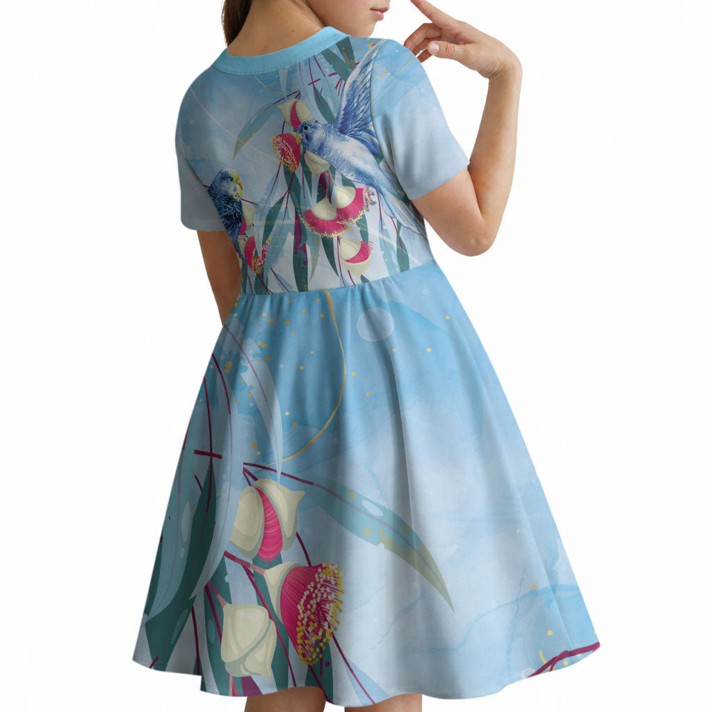 Australia Blue Budgie Marble Glaze Kid Short Sleeve Dress Cancer Prevention
