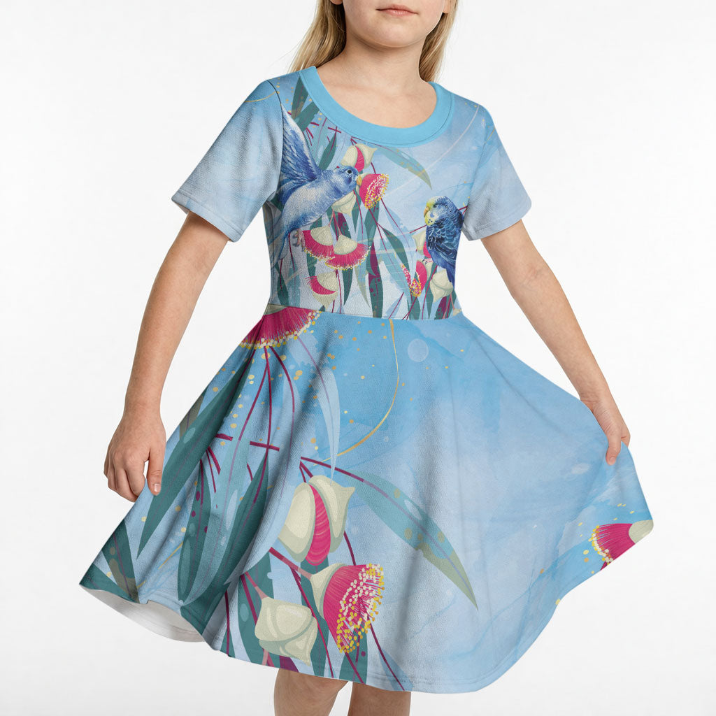 Australia Blue Budgie Marble Glaze Kid Short Sleeve Dress Cancer Prevention