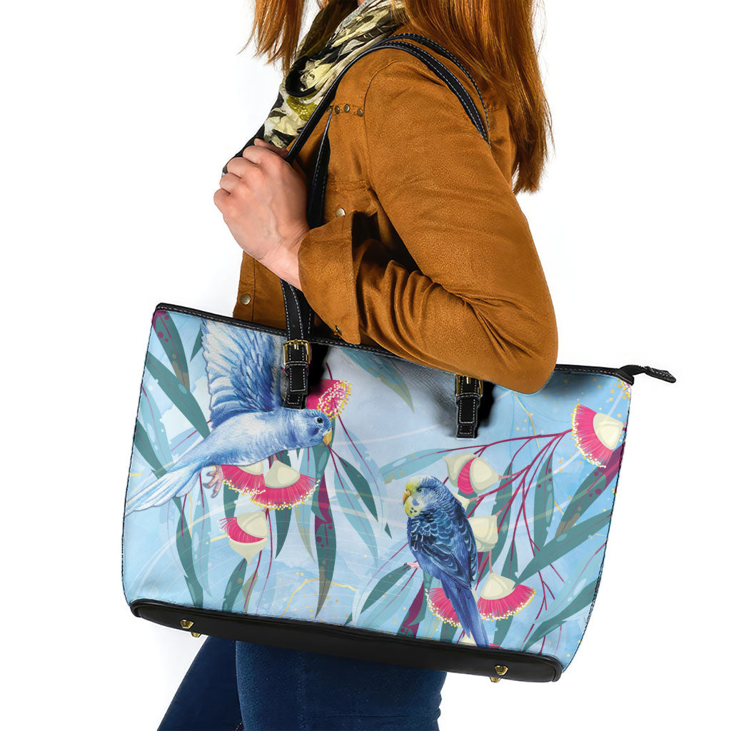 Australia Blue Budgie Marble Glaze Leather Tote Bag Cancer Prevention